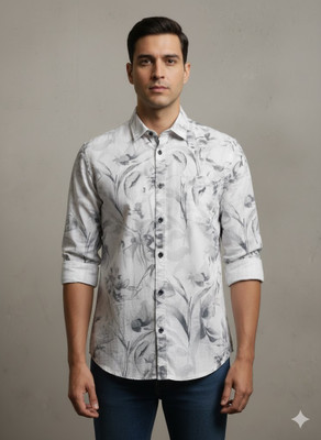 singaran fashion Men Floral Print Casual White Shirt
