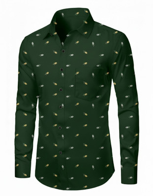 Rudraay Enterprise Men Printed Casual Dark Green, Gold, White Shirt