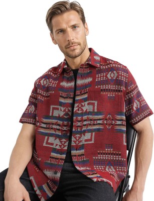 RARE RABBIT Men Printed Casual Maroon Shirt