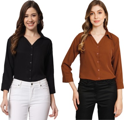 FUNDAY FASHION Women Solid Casual Black, Brown Shirt(Pack of 2)