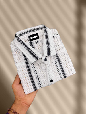 DUCCKCREATION Men Self Design Formal White Shirt