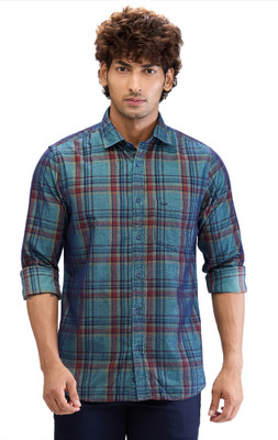 COLORPLUS Men Checkered Casual Blue Shirt