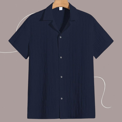 A DEEMOON TREND Men Self Design Casual Dark Blue Shirt