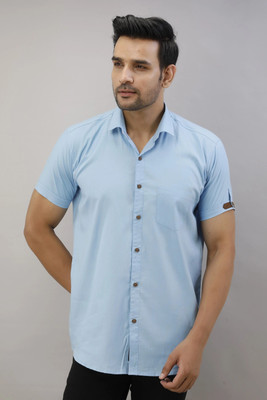 Pactimo Men Solid Casual Blue Shirt