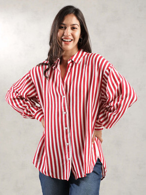 MANSI FASHION Women Striped Casual Red Shirt