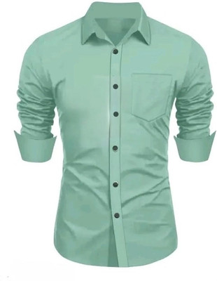 MUMIN Men Solid Casual Light Green Shirt