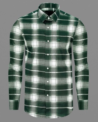 french crown Men Checkered Formal Dark Green, White Shirt