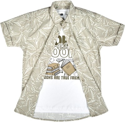 CAVIO Boys Printed Casual Khaki Shirt