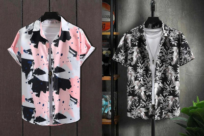 Qlonz Store Men Printed Casual Pink, Black Shirt(Pack of 2)