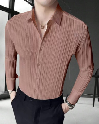 TYRELL Men Self Design Casual Cream Shirt