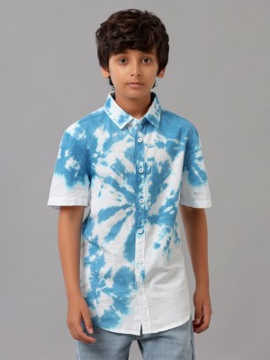 Under Fourteen Only Boys Self Design Casual Light Blue Shirt