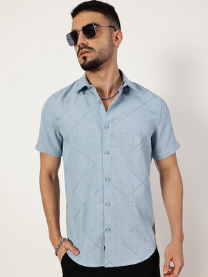 THOMAS SCOTT Men Self Design Casual Blue Shirt