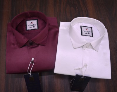 Beauty World Men Solid Formal Maroon, White Shirt(Pack of 2)