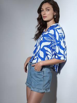 VERO MODA Women Printed Casual Blue Shirt