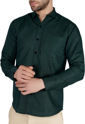 Saraai Men Solid Casual Dark Green Shirt