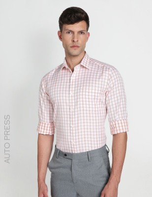 ARROW Men Checkered Formal Orange Shirt