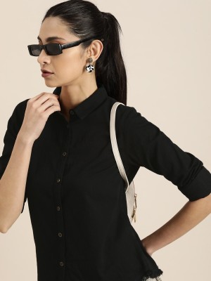 Moda Rapido Women Solid Casual Black Shirt