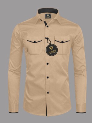 AITAVIKOVERSEAS Men Solid Casual Beige Shirt