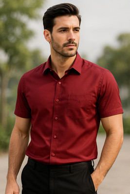 WOLFFMANN Men Solid Casual Maroon Shirt