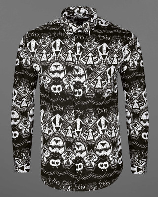 french crown Men Printed Casual Black, White Shirt