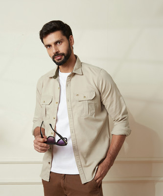 WROGN Men Solid Casual Beige Shirt
