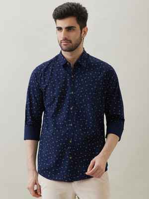 SNX Men Printed Casual Dark Blue Shirt