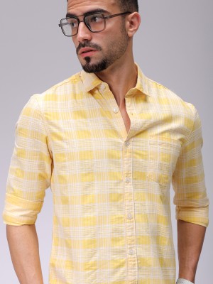 The Indian Garage Co. Men Checkered Casual Yellow Shirt