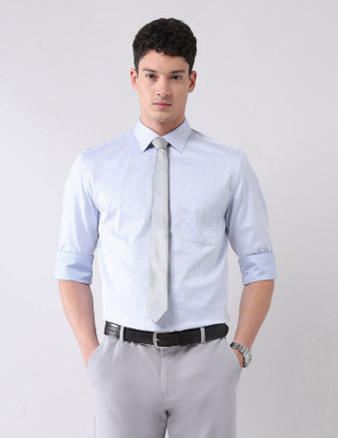 AD by Arvind Men Self Design Formal Blue Shirt