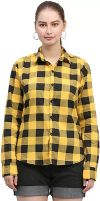 ShopyBucket Women Checkered Formal Black Shirt