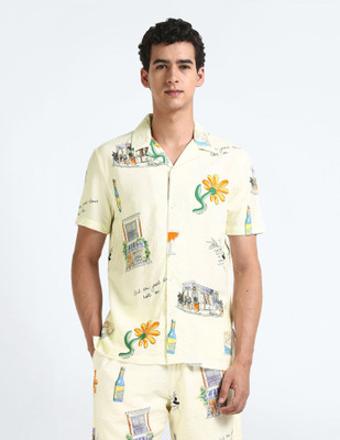 FLYING MACHINE Men Printed Casual Beige Shirt