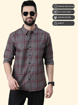 METRONAUT Men Checkered Casual Grey Shirt