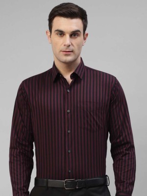 Hancock Men Striped Formal Black, Maroon Shirt