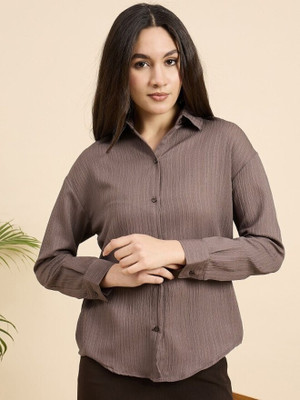 AA-HA! Women Self Design Casual Brown Shirt