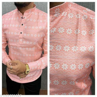 Kavya Fashion Men Printed Casual Pink Shirt