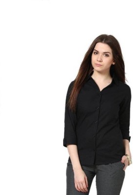 Fab Star Women Solid Casual Black Shirt