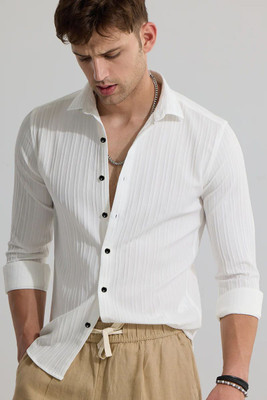 Qlonz Store Men Self Design Casual White Shirt