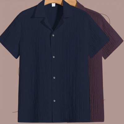Jenil Fashion Men Self Design Casual Dark Blue, Purple Shirt(Pack of 2)
