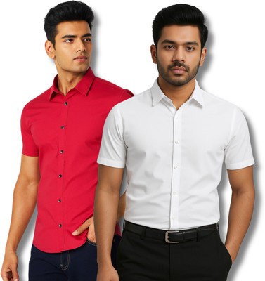 RAREMARK Men Solid Formal Red, White Shirt(Pack of 2)
