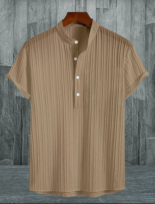 KVARA Men Self Design Casual Brown Shirt