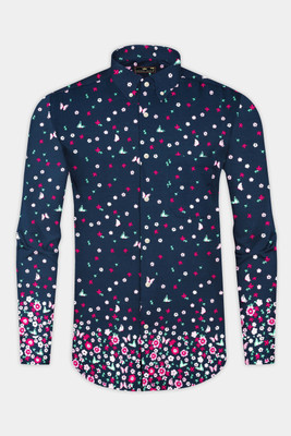 HOC Men Floral Print Casual Blue Shirt