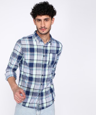 BEAT LONDON by Pepe Jeans Men Checkered Casual Blue, White Shirt