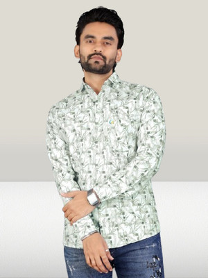 Stellalifestyle Men Printed Formal Light Green Shirt