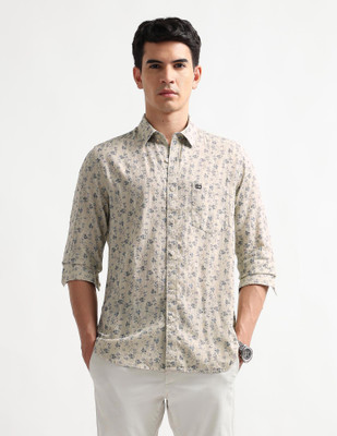 Arrow Sport Men Floral Print Casual Beige Shirt