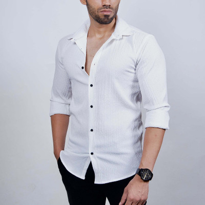 Marmic Fab Men Solid Casual White Shirt