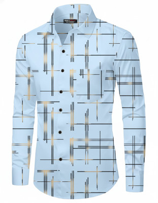 Ujaval Enterprise Men Printed Casual Light Blue, White, Gold Shirt