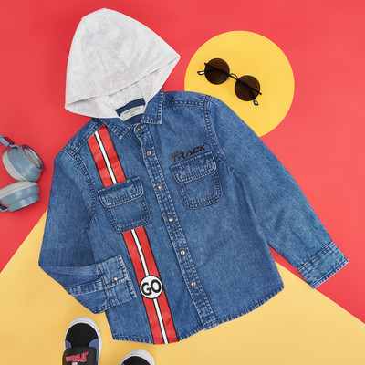 Pantaloons Junior Boys Self Design Casual Light Blue Shirt