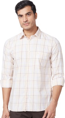 PARX Men Checkered Casual Beige Shirt