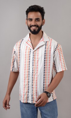 VILLAIN Men Printed Casual Orange Shirt