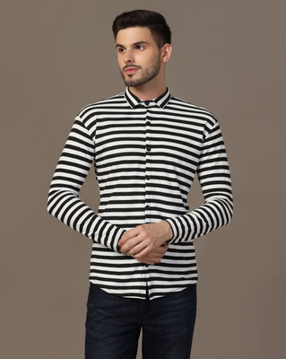 Lawful Casual Men Striped Casual Black Shirt