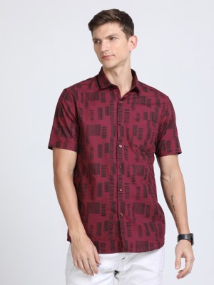 Classic Polo Men Printed Casual Maroon, Black Shirt